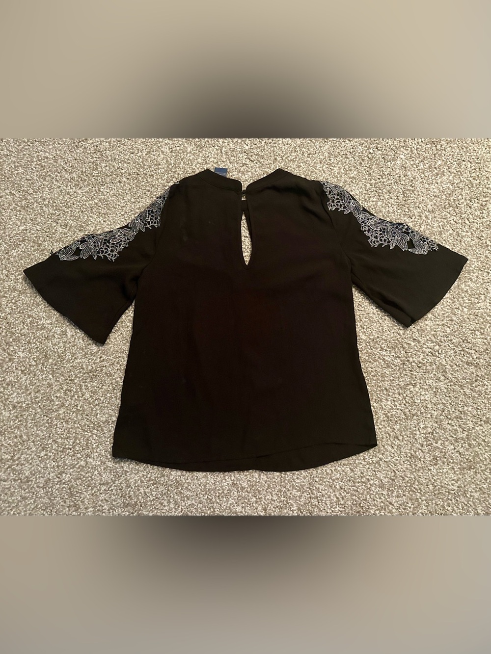 Oasis Black Blouse with Silver Lace Shoulder Embroidery